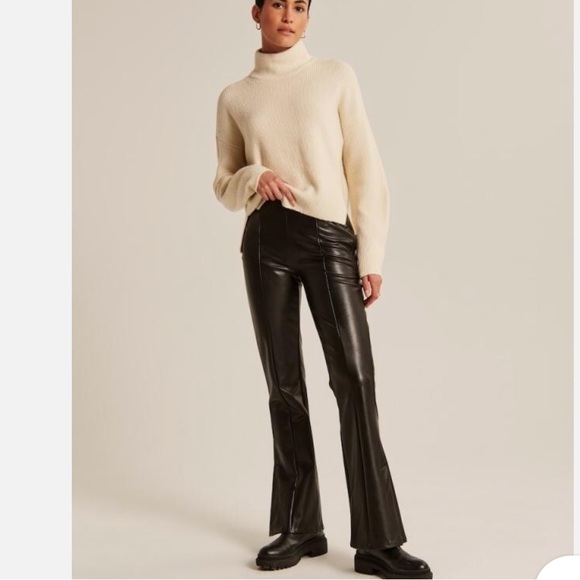 Abercrombie & Fitch Pants - Abercrombie & Fitch Faux Vegan Leather Stretch Slim Flare Split Hem Pants Black